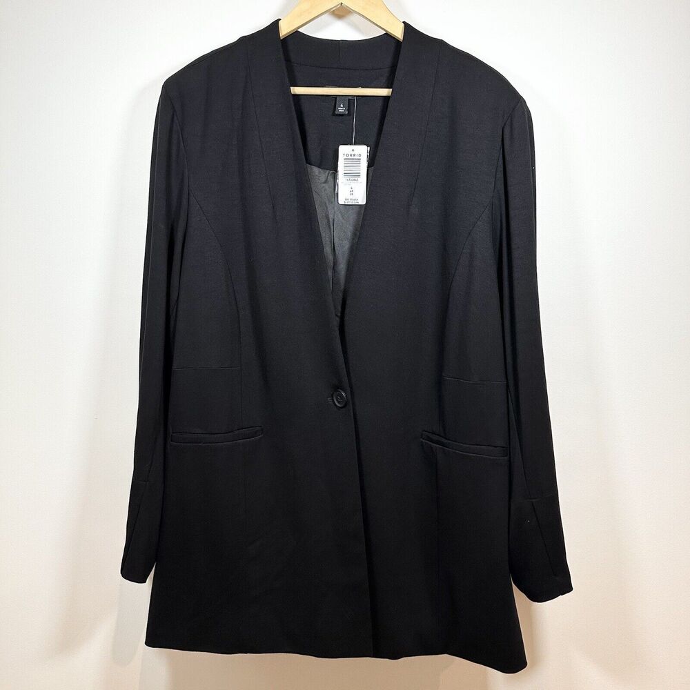 Torrid Ponte Collarless Blazer Stretch Size 4X Plus Size Black One Button Front